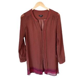 CLAUDIA STRATER Silk Tunic Argyle Diamond Red Blue Long Sleeves V-Neck EU 36 EUC